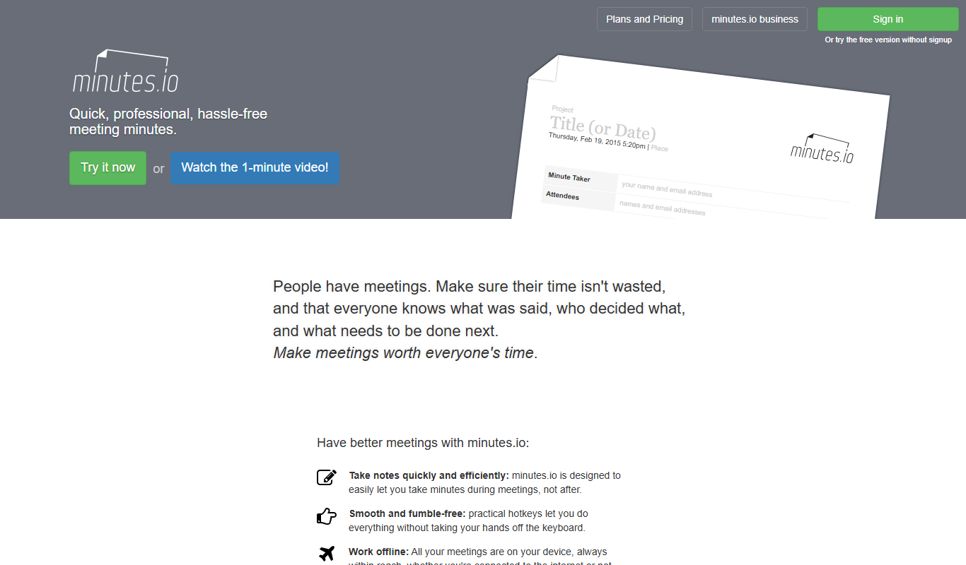Minutes.io app screenshot