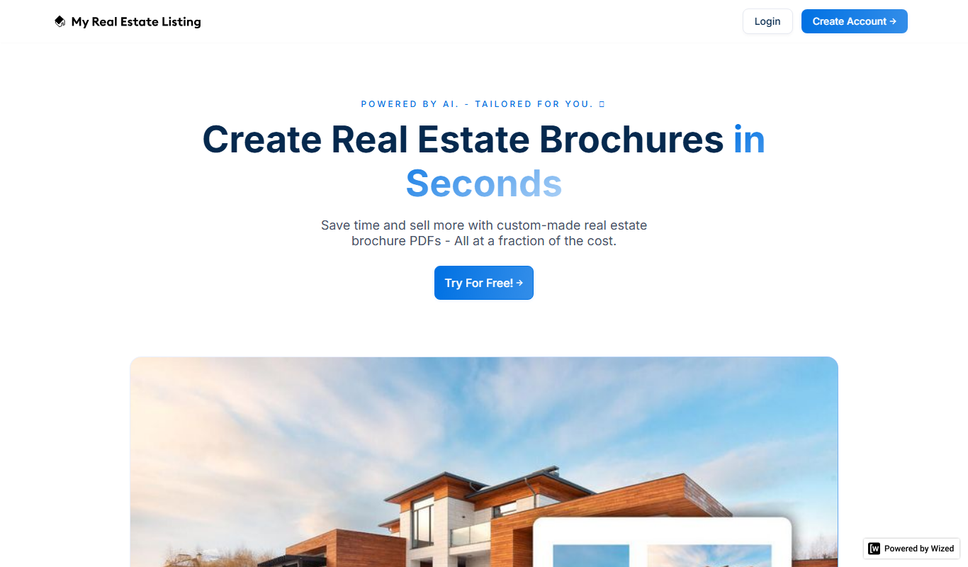 My Real Estate Listing - AI screenshot showing the platform dashboard, tools, and core workflow