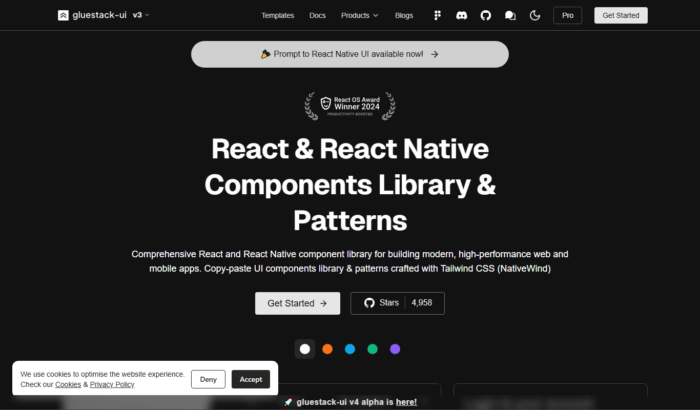 Screenshot of the NativeBase interface