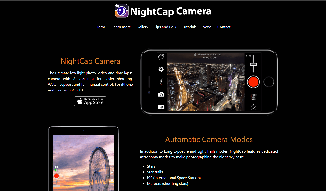 NightCap Camera app screenshot