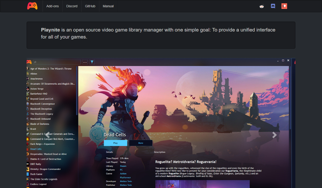 Screenshot of the Playnite interface