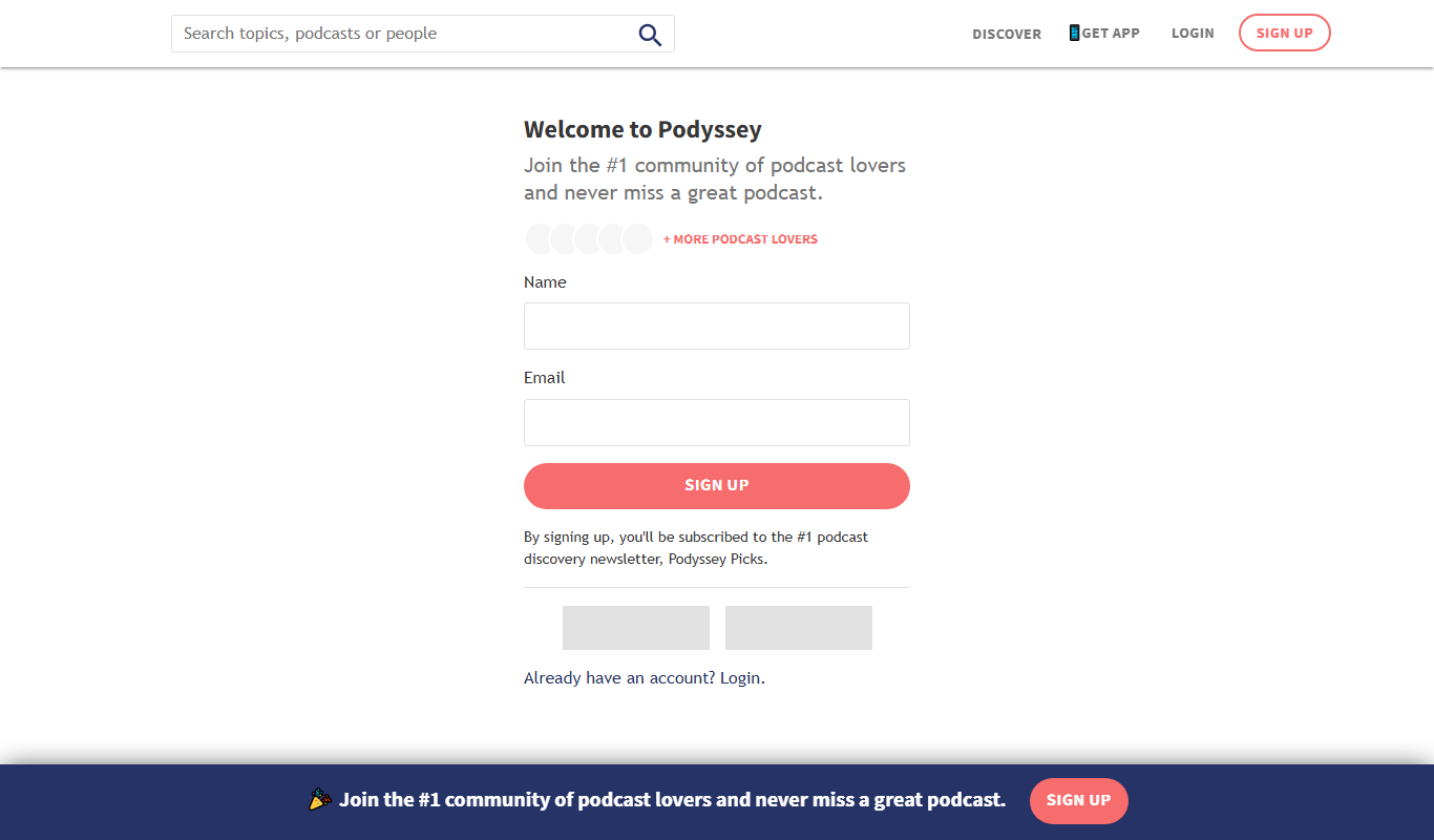 Screenshot of the Podyssey interface