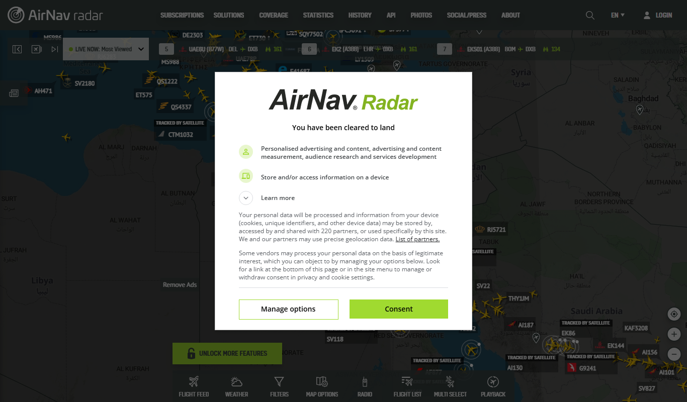 RadarBox app screenshot
