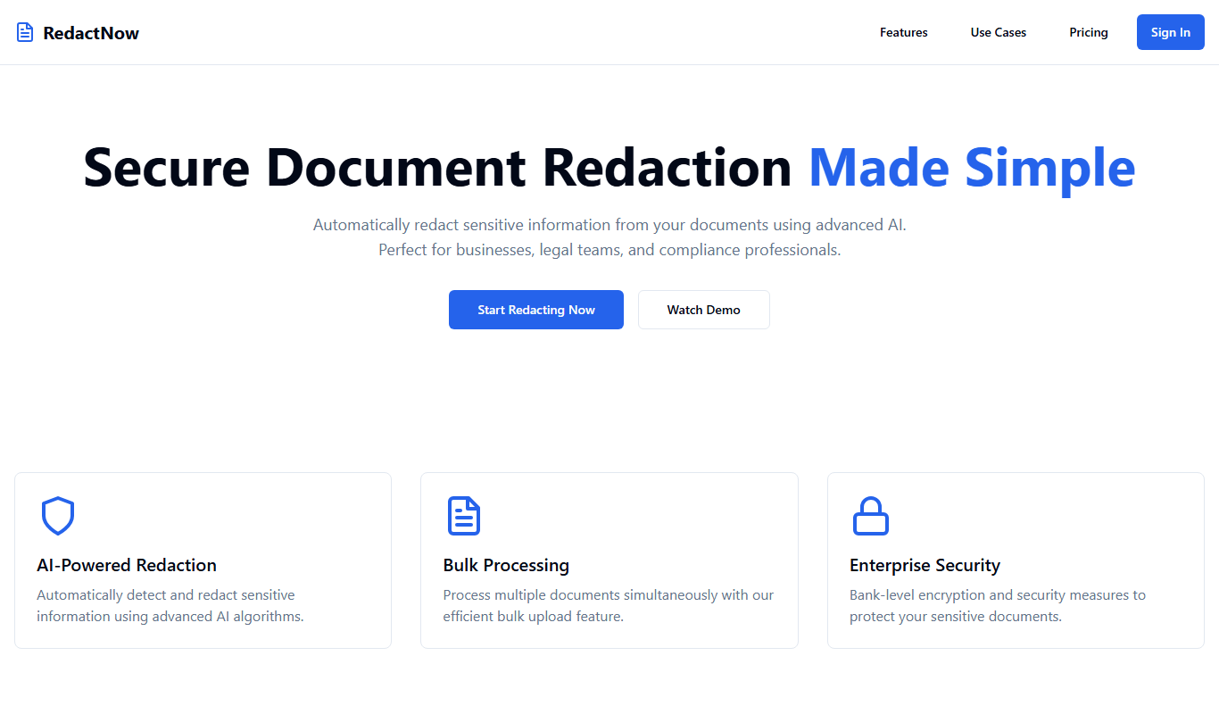 Screenshot of the RedactNow interface