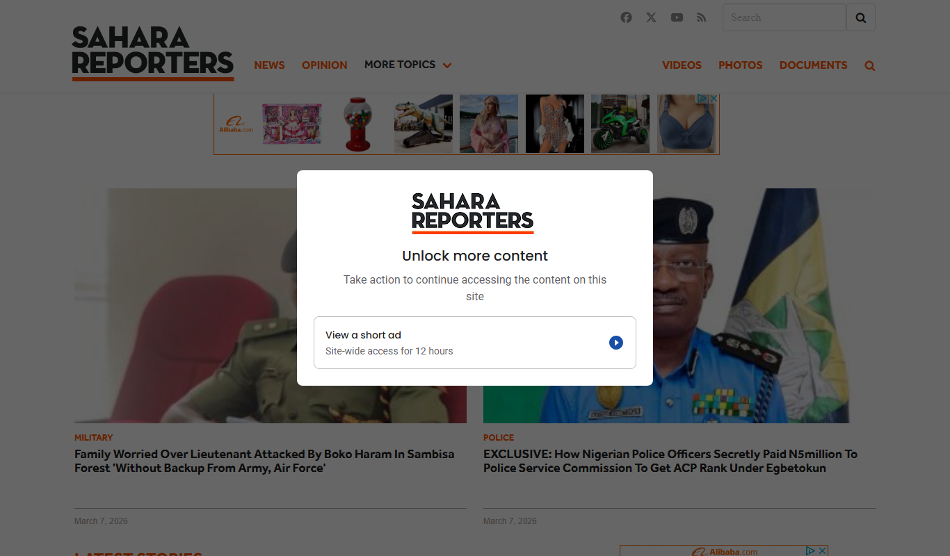 Screenshot of the Sahara Reporters interface