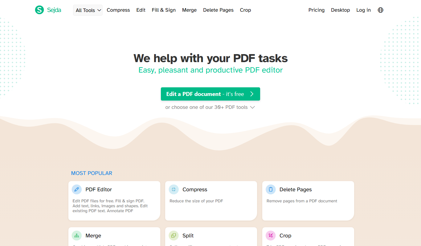 Sejda PDF Editor app screenshot