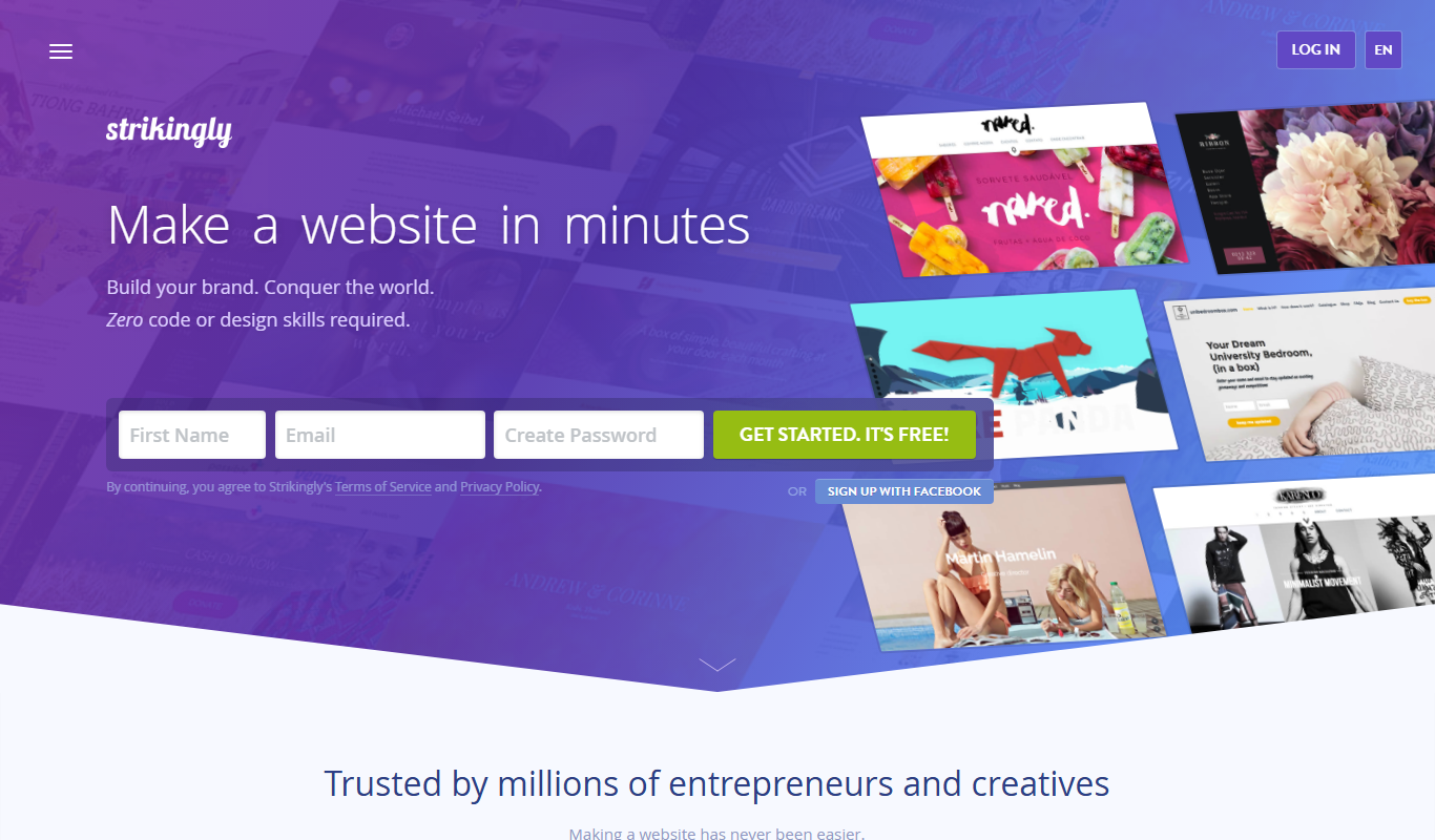 Screenshot of the Strikingly interface