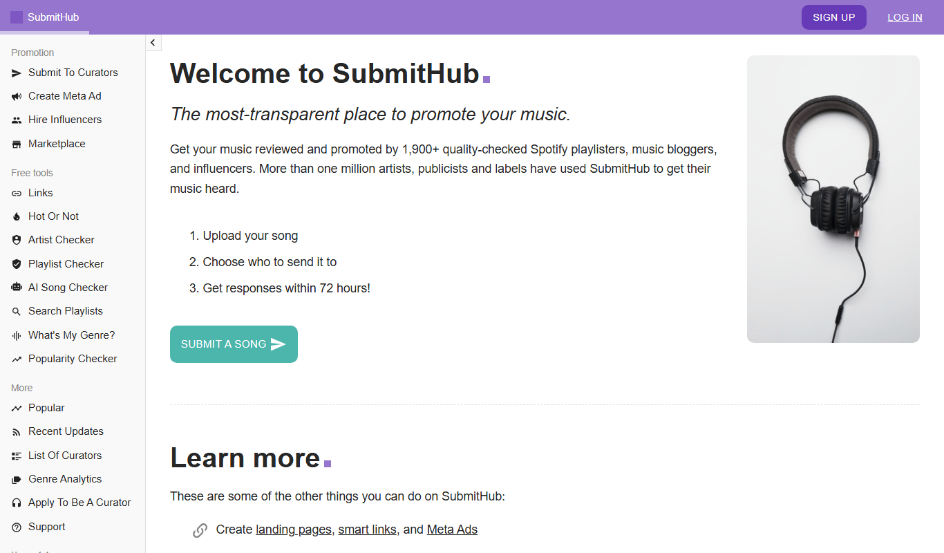 Screenshot of the SubmitHub interface