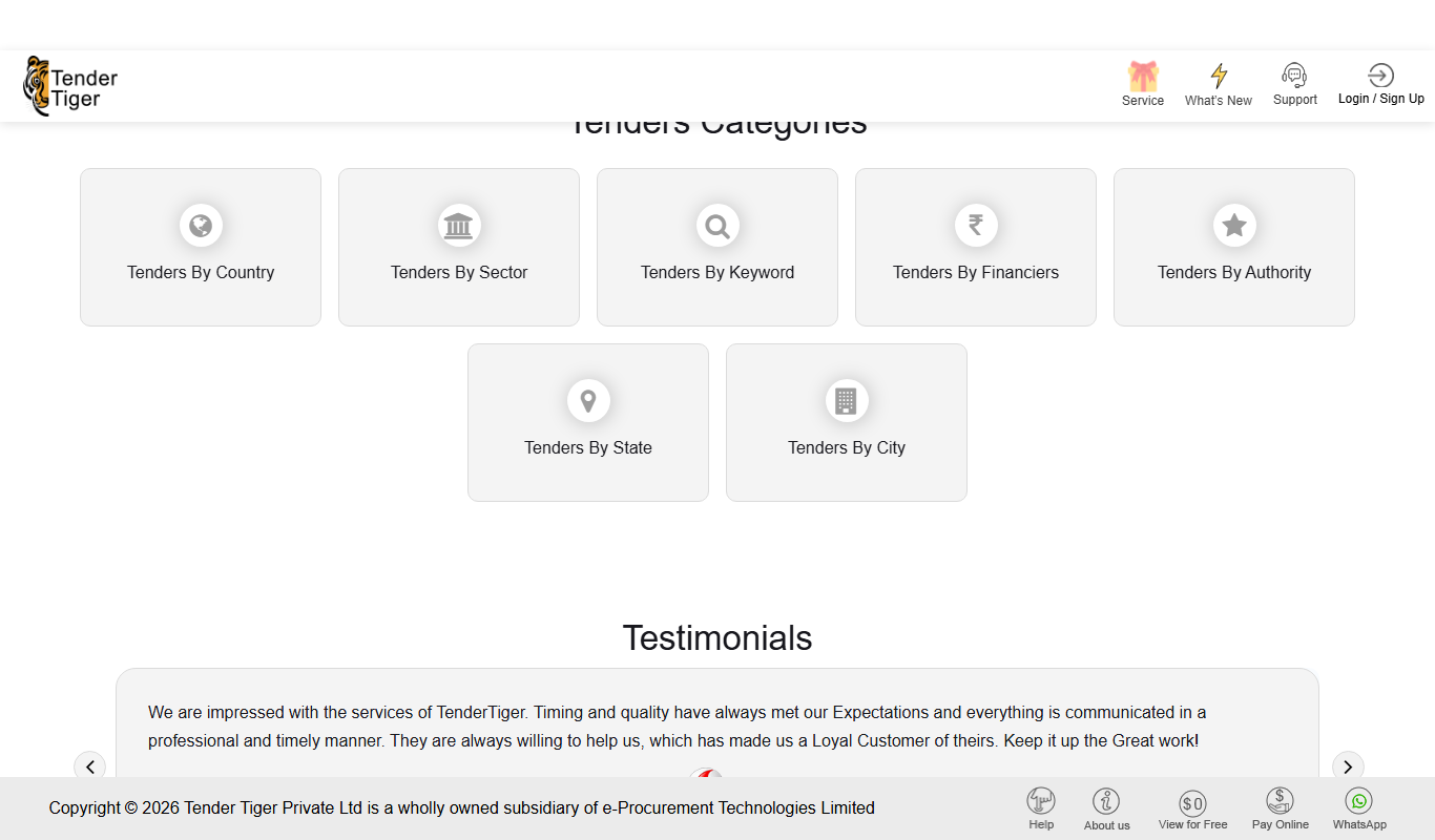 Screenshot of the TenderTiger interface