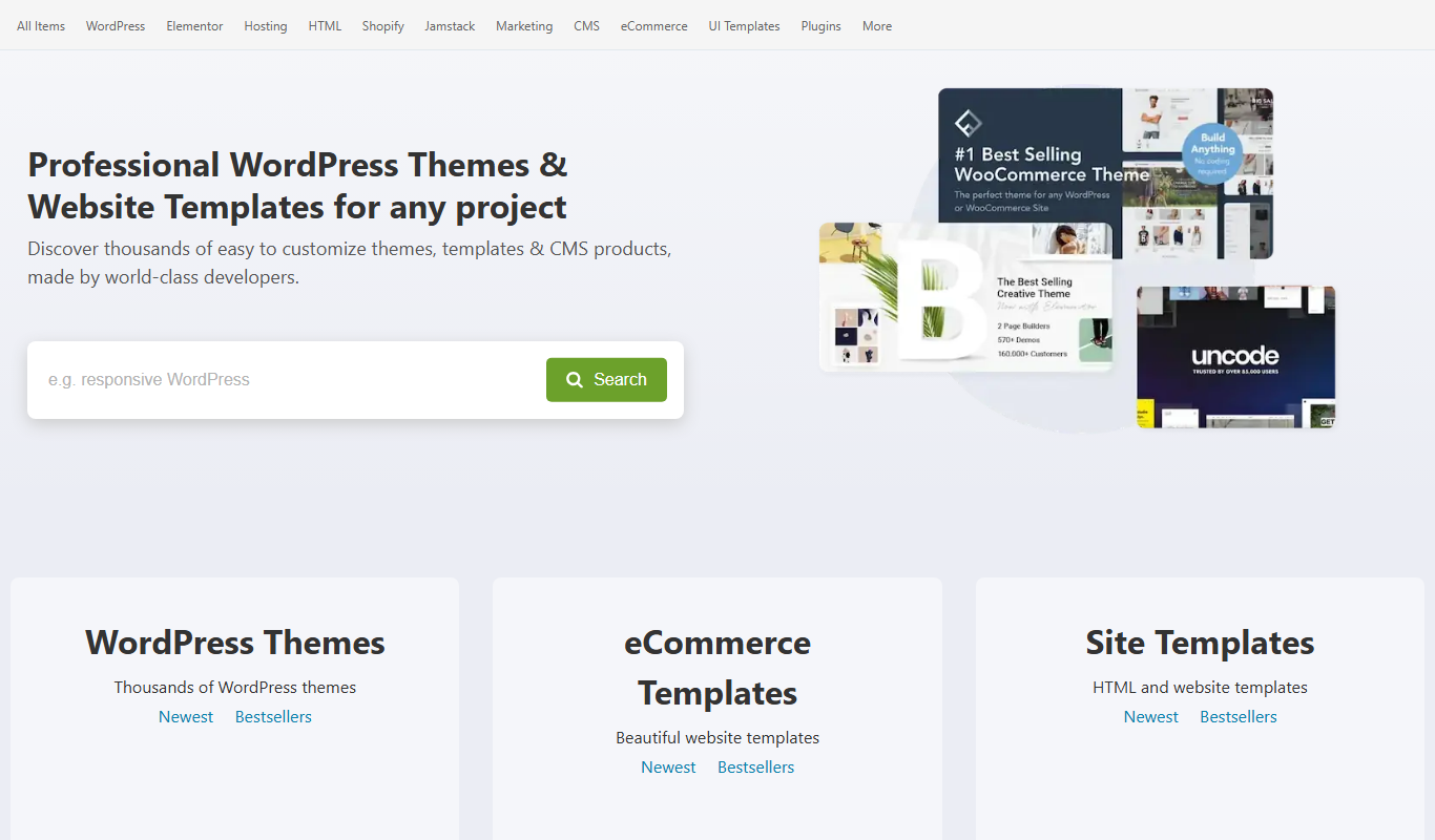 Screenshot of the ThemeForest interface