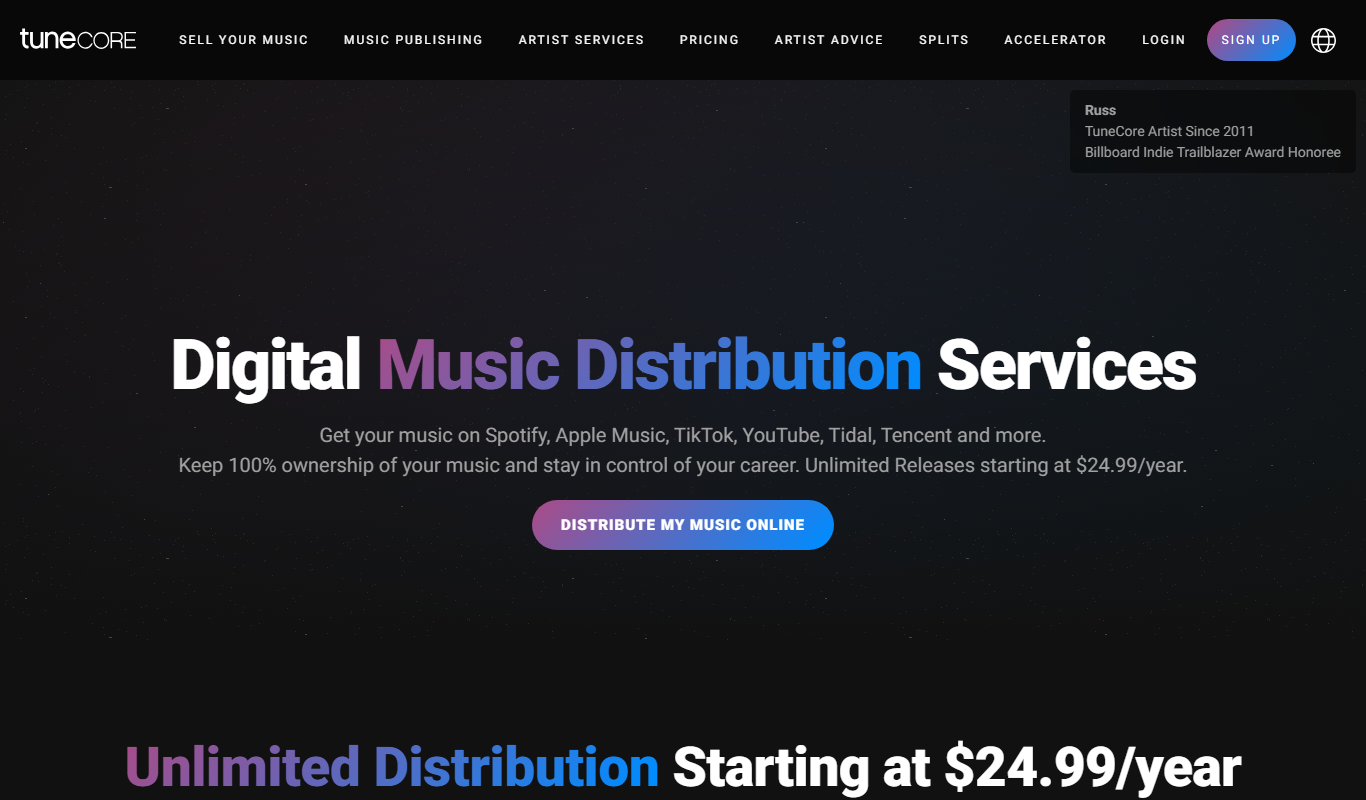 TuneCore app screenshot