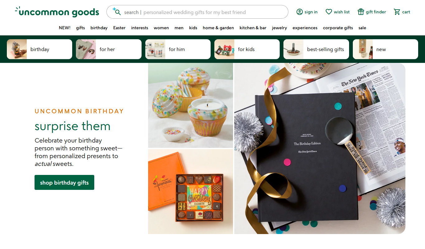 Screenshot of the UncommonGoods interface