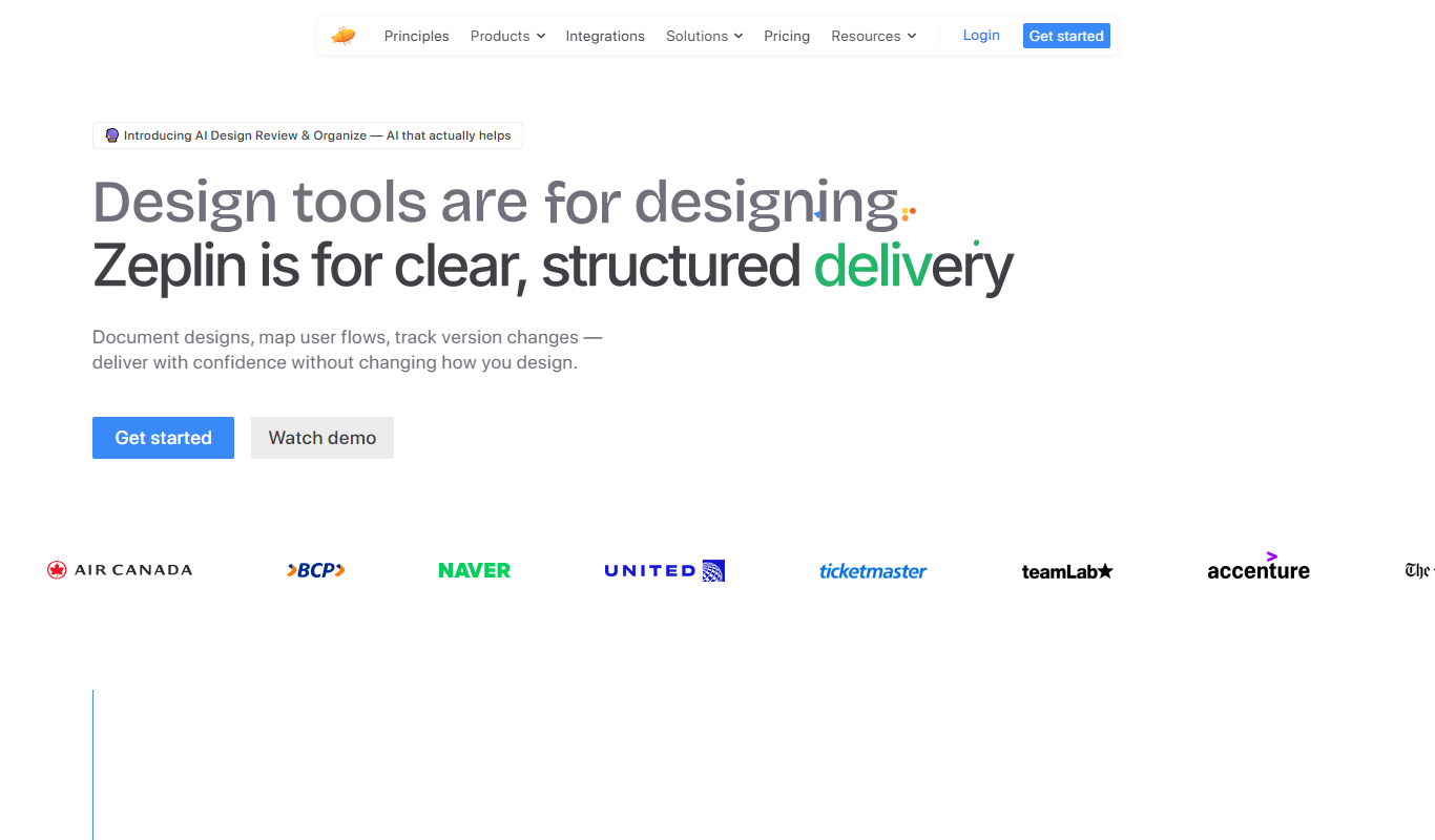 Zeplin screenshot featuring the product interface, navigation, and essential tools