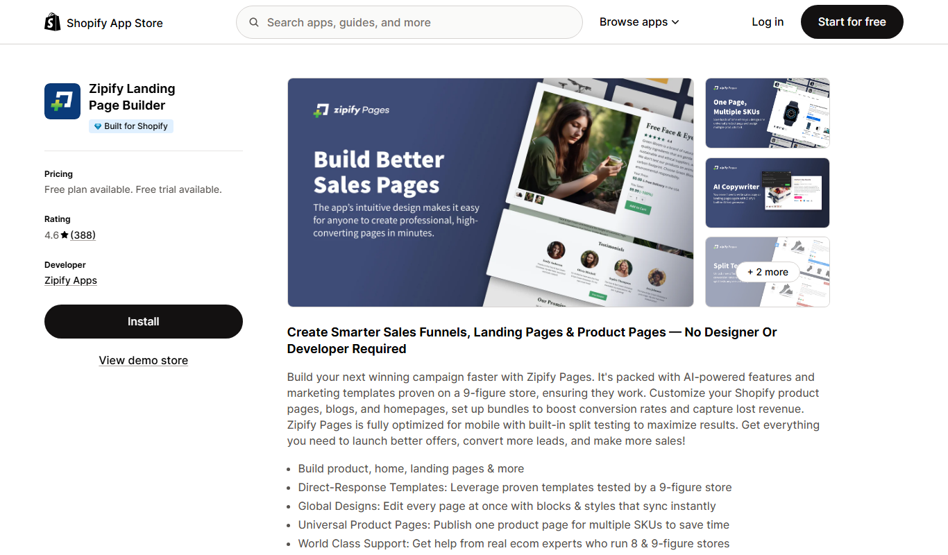 Zipify Pages app screenshot