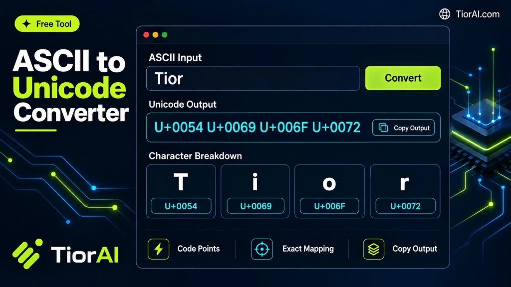 ASCII to Unicode Converter free online tool by TiorAI - interface preview