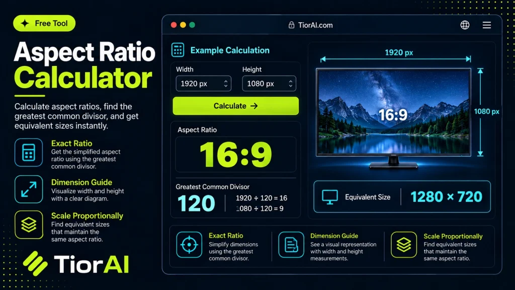 Aspect Ratio Calculator free online tool by TiorAI - interface preview