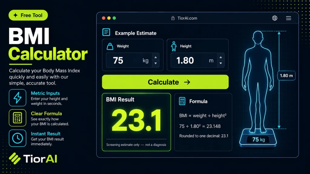 BMI Calculator free online tool by TiorAI - interface preview