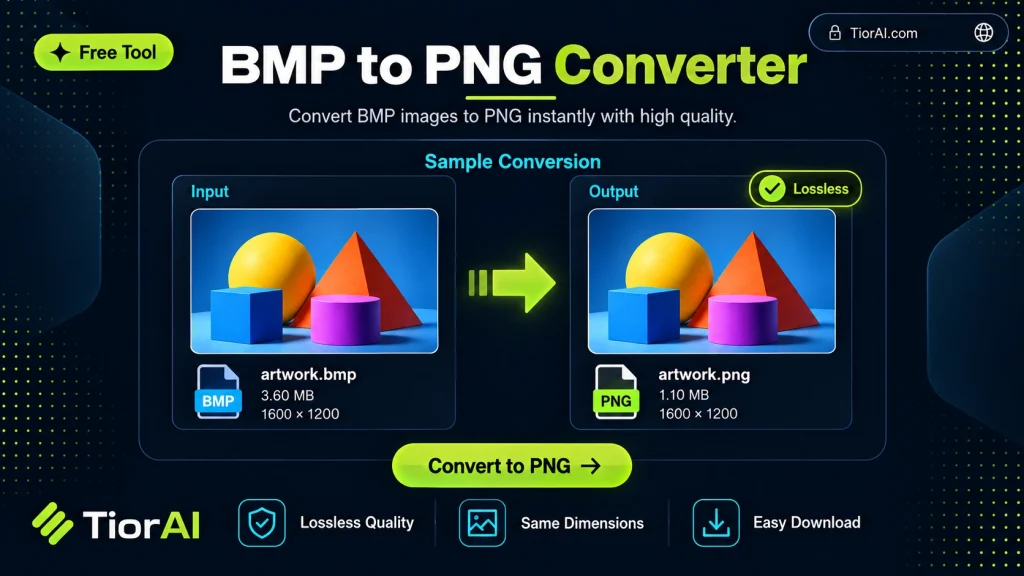 BMP to PNG Converter free online tool by TiorAI. Convert BMP images to PNG format