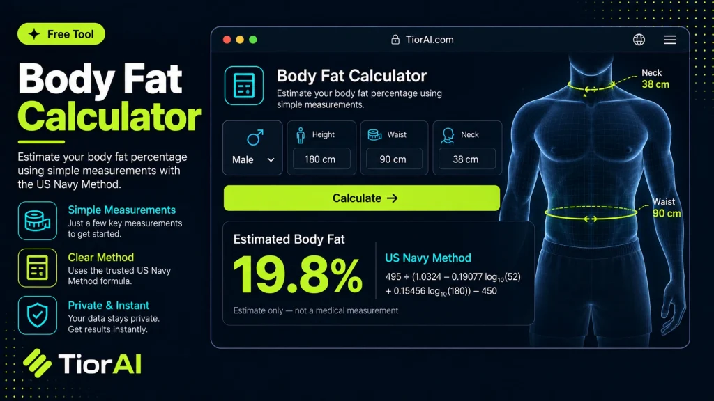 Body Fat Calculator free online tool by TiorAI - interface preview