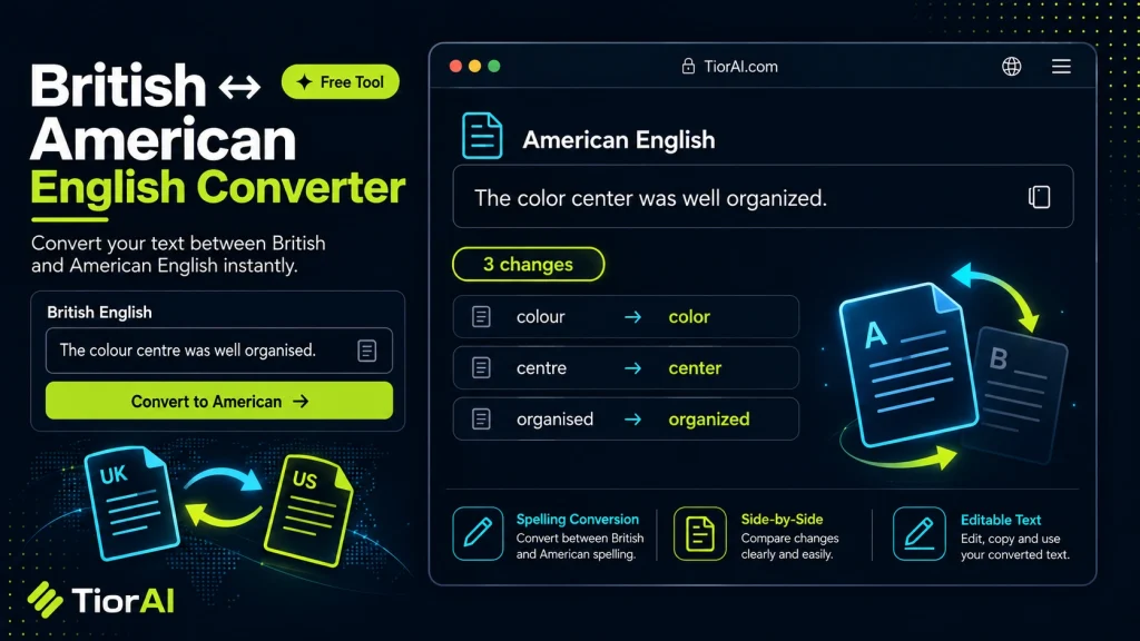 British / American English Converter free online tool by TiorAI - interface preview