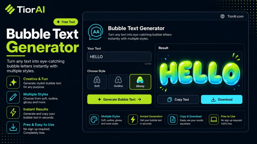 Bubble Text Generator free online tool by TiorAI - interface preview