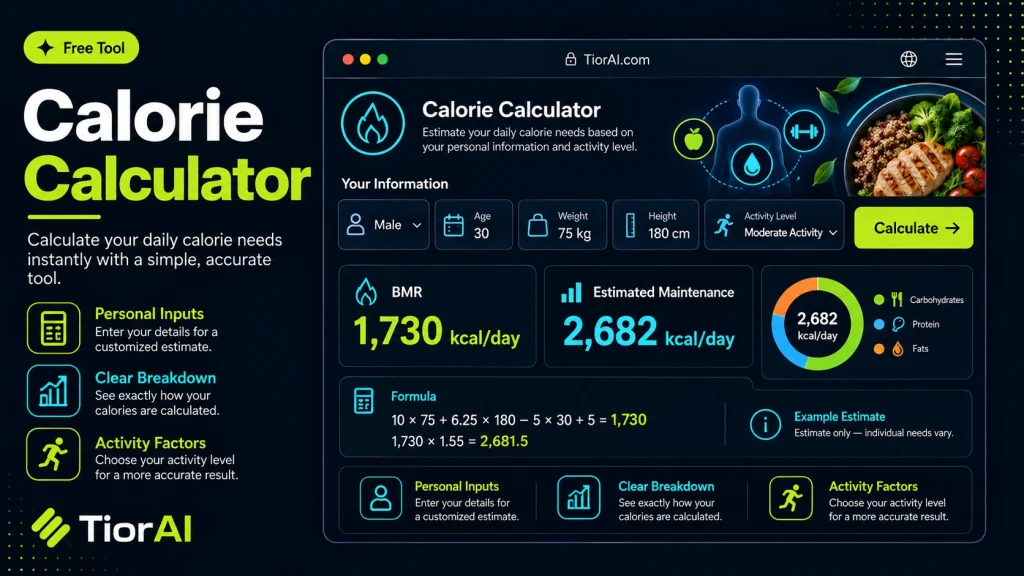 Calorie Calculator free online tool by TiorAI - interface preview