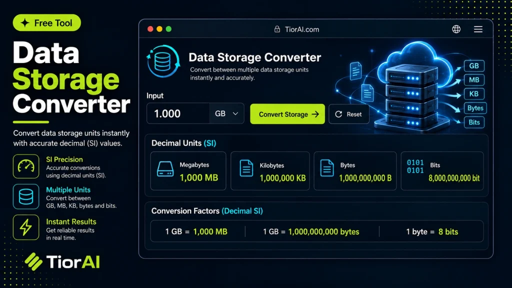 Data Storage Converter free online tool by TiorAI - interface preview