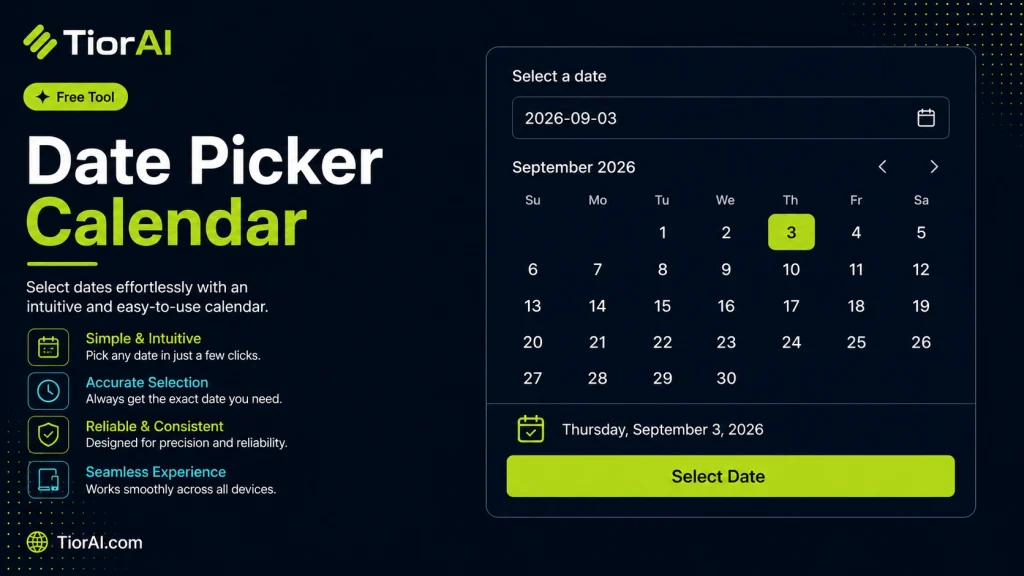 Date Picker Calendar free online tool by TiorAI - interface preview
