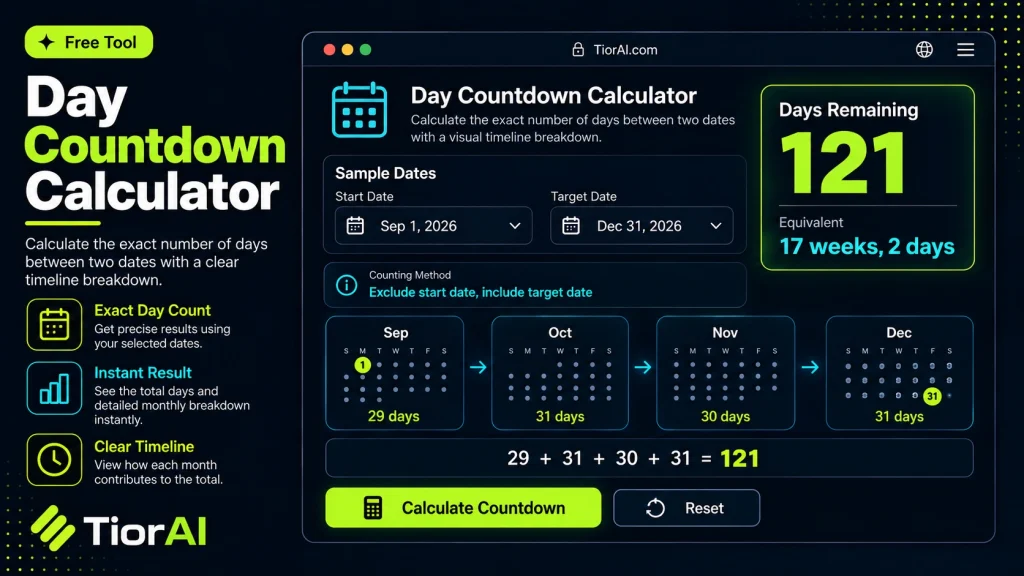 Day Countdown Calculator free online tool by TiorAI - interface preview