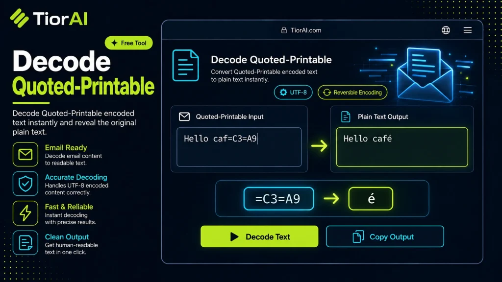 Decode Quoted Printable free online tool by TiorAI - interface preview