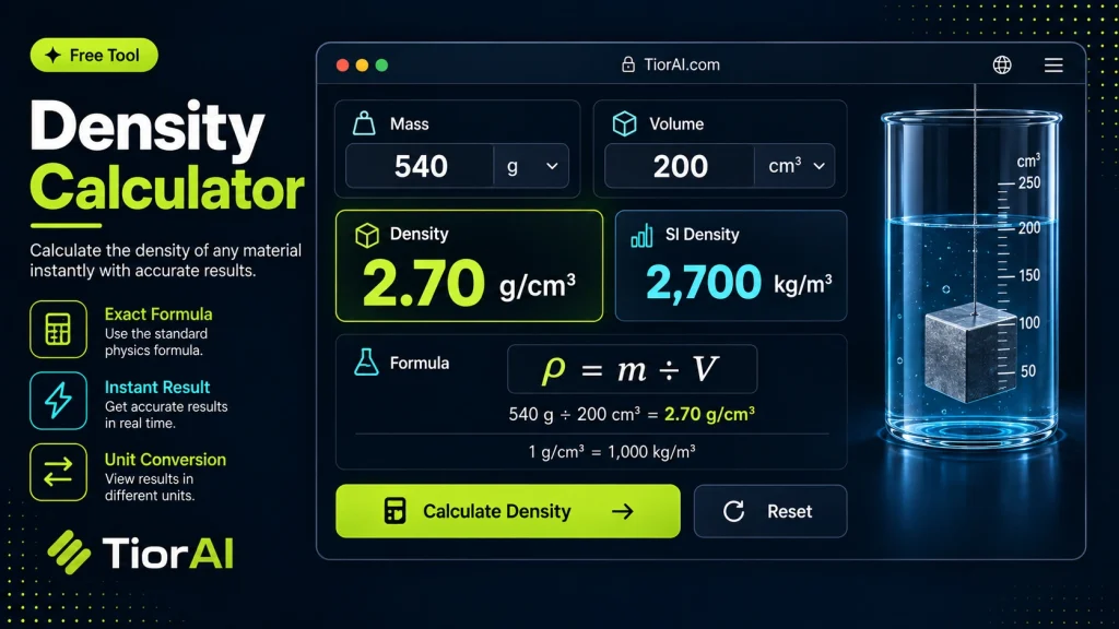 Density Calculator free online tool by TiorAI - interface preview