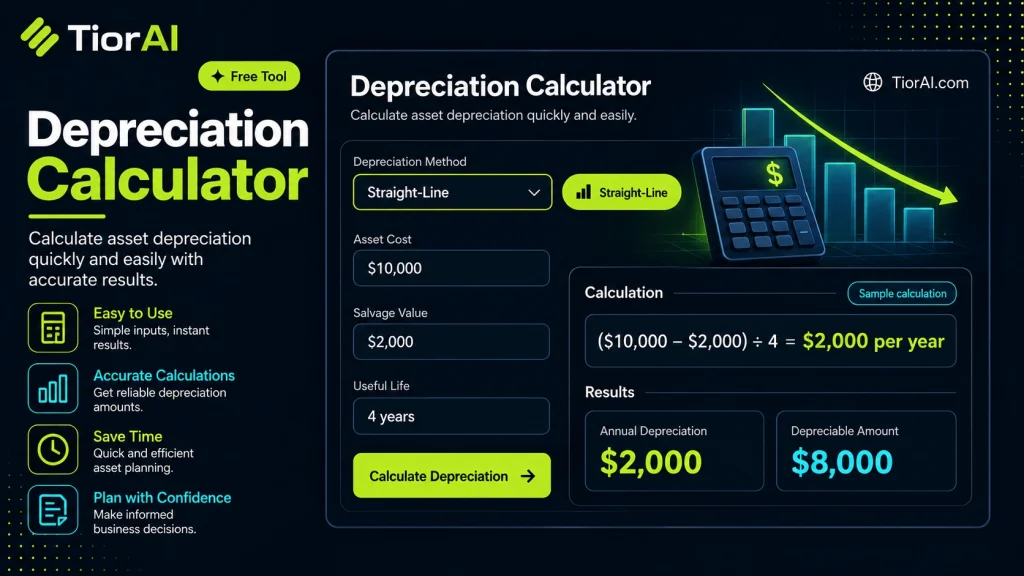 Depreciation Calculator free online tool by TiorAI - interface preview