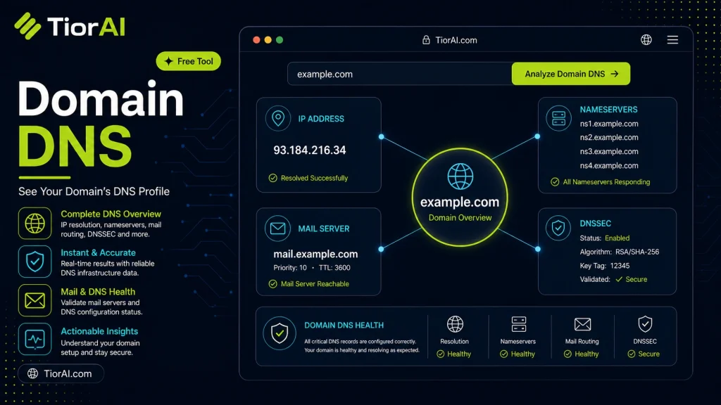 Domain DNS free online tool by TiorAI - interface preview