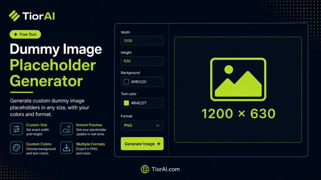 Dummy Image Placeholder Generator free online tool by TiorAI - interface preview