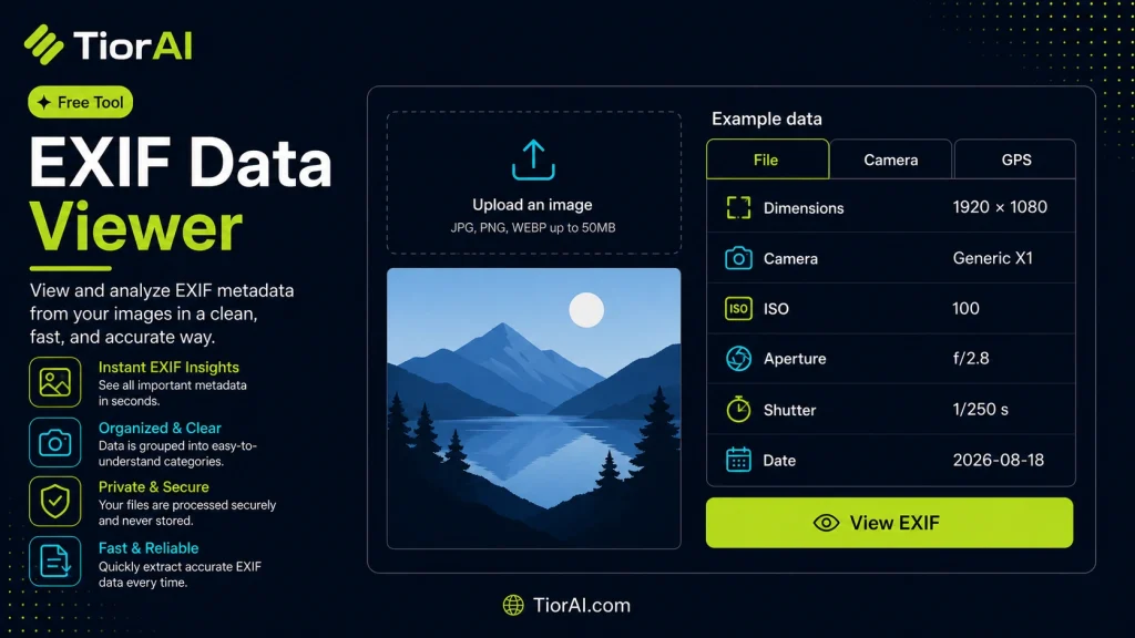 EXIF Data Viewer free online tool by TiorAI - interface preview