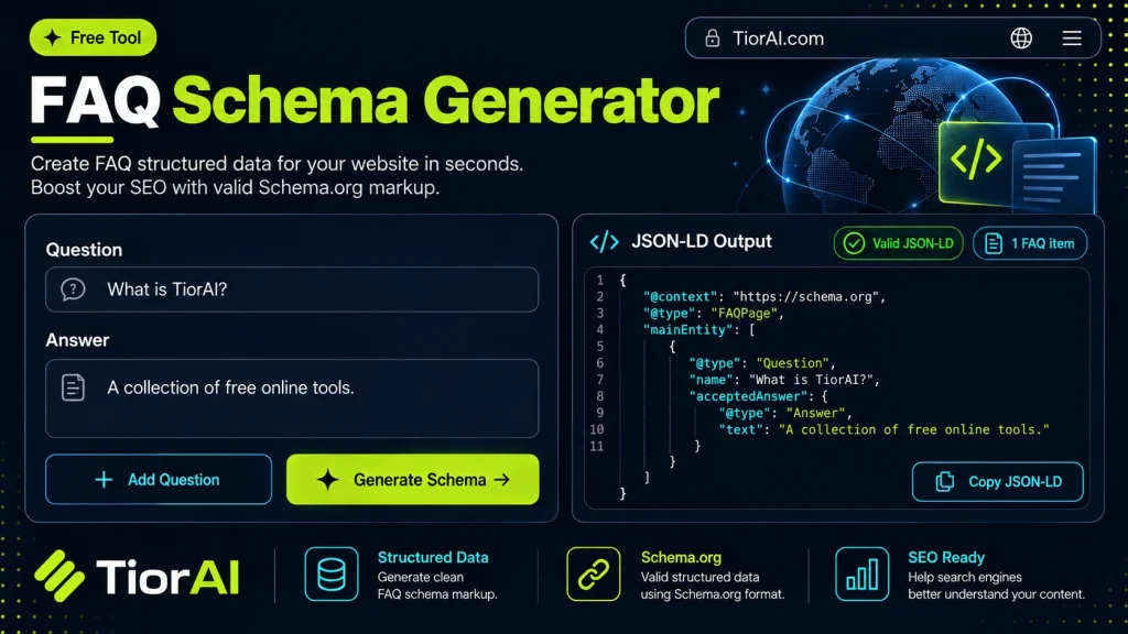 FAQ Schema Generator free online tool by TiorAI - interface preview