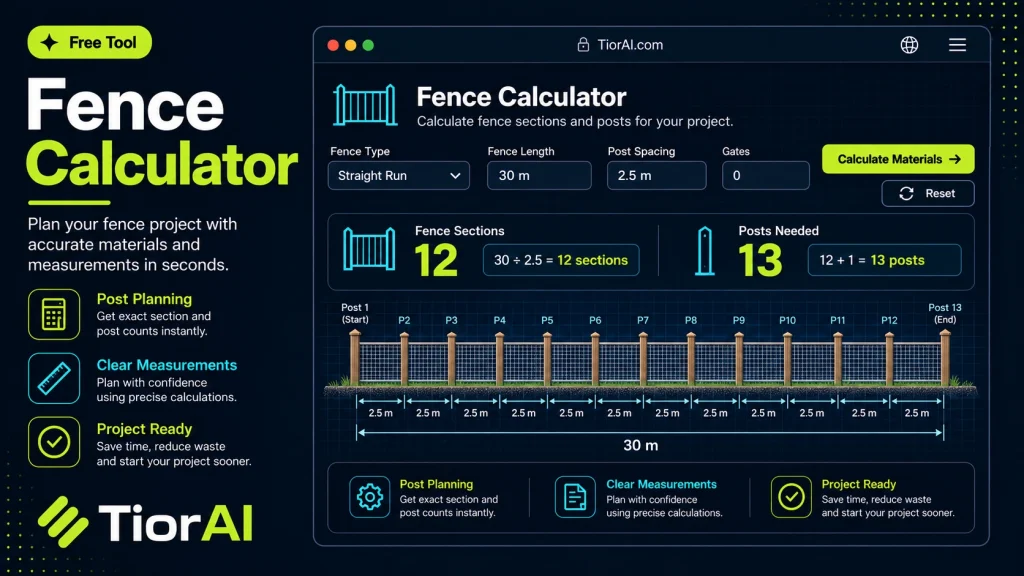 Fence Calculator free online tool by TiorAI - interface preview