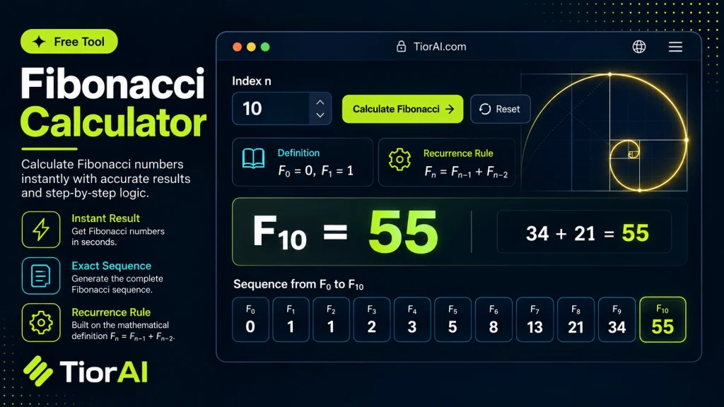 Fibonacci Calculator free online tool by TiorAI - interface preview