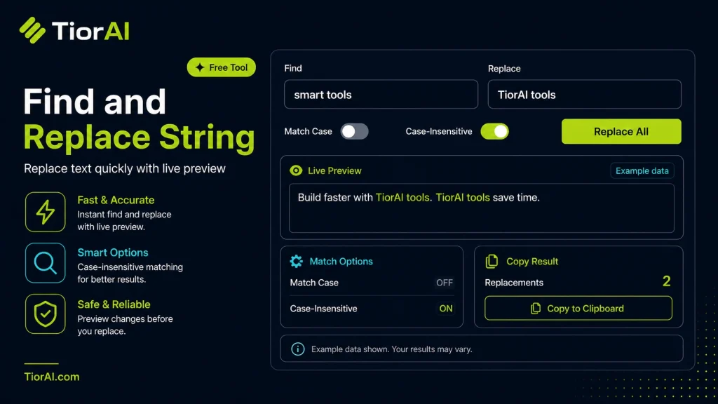 Find and Replace String free online tool by TiorAI - interface preview