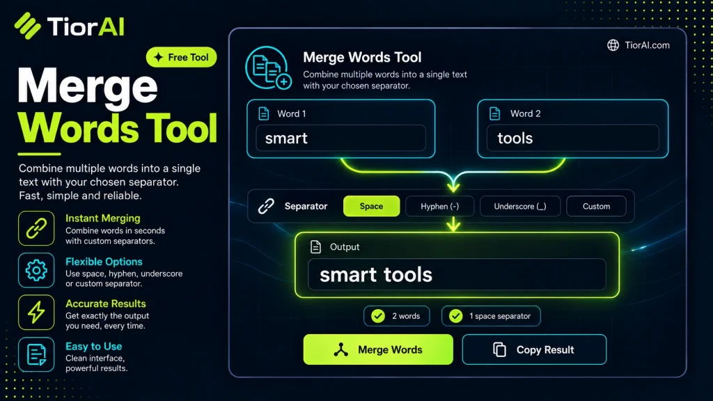 Merge Words Tool free online tool by TiorAI - interface preview
