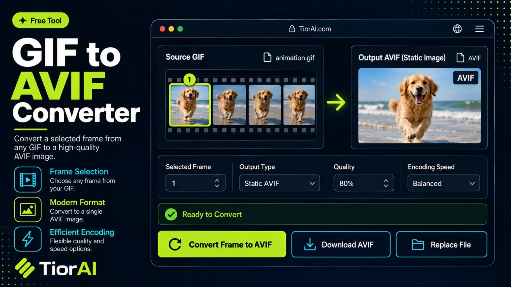 GIF to AVIF Converter free online tool by TiorAI. Convert GIF images to AVIF format
