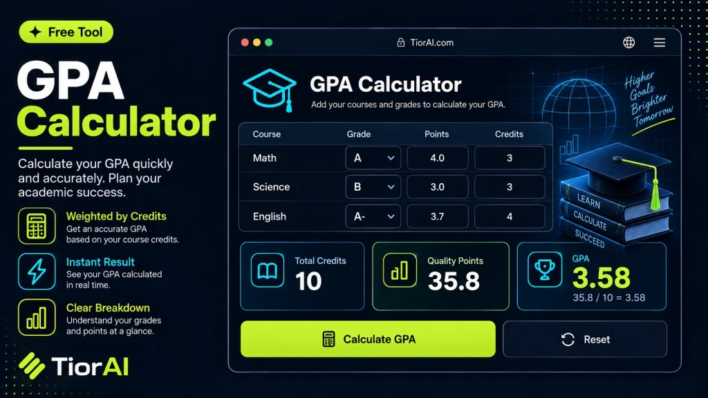 GPA Calculator free online tool by TiorAI - interface preview