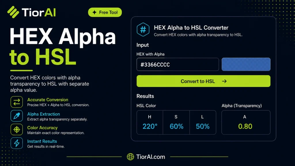HEX Alpha to HSL free online tool by TiorAI - interface preview