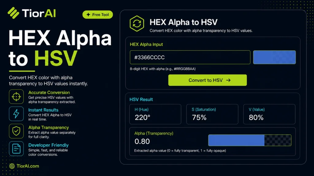 HEX Alpha to HSV free online tool by TiorAI - interface preview