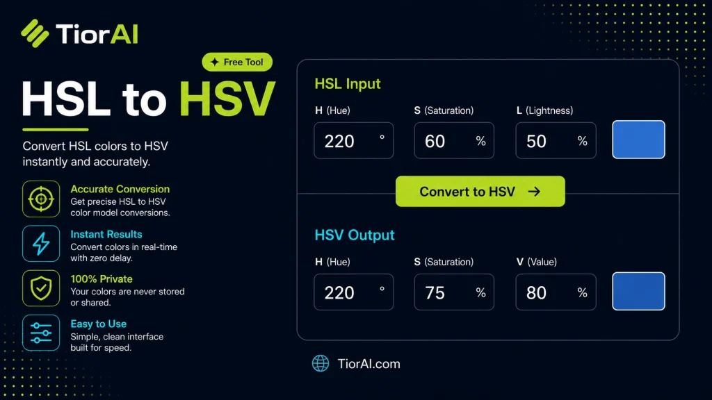HSL to HSV free online tool by TiorAI - interface preview