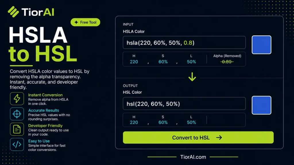 HSLA to HSL free online tool by TiorAI - interface preview