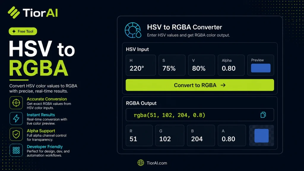 HSV to RGBA free online tool by TiorAI - interface preview