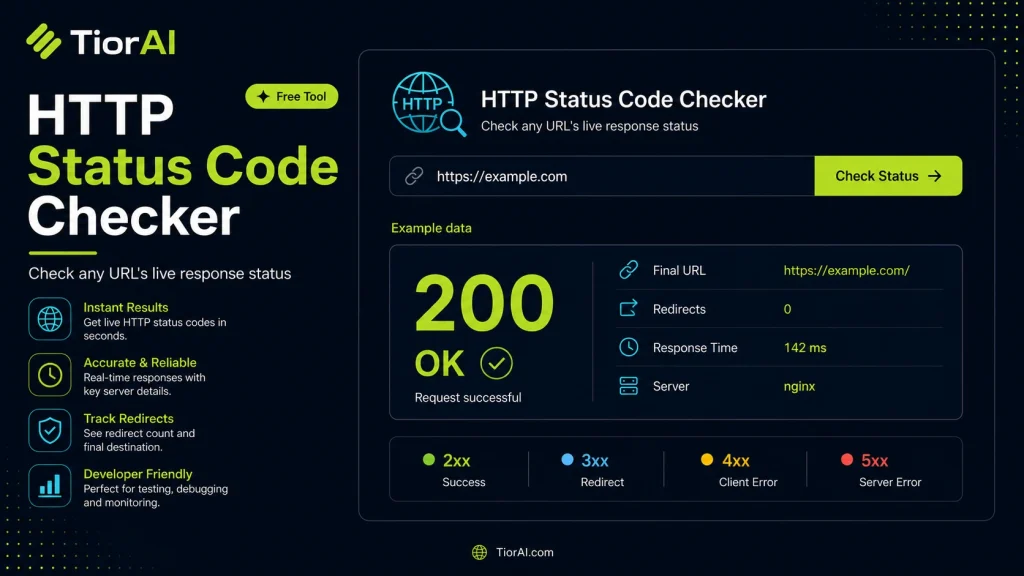 HTTP Status Code Checker free online tool by TiorAI - interface preview