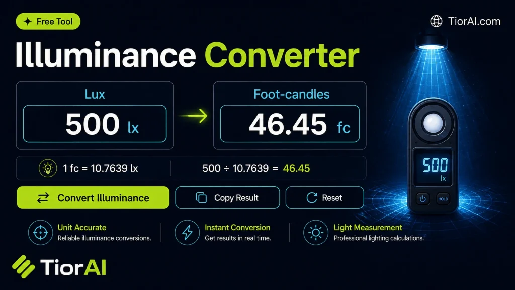 Illuminance Converter free online tool by TiorAI - interface preview