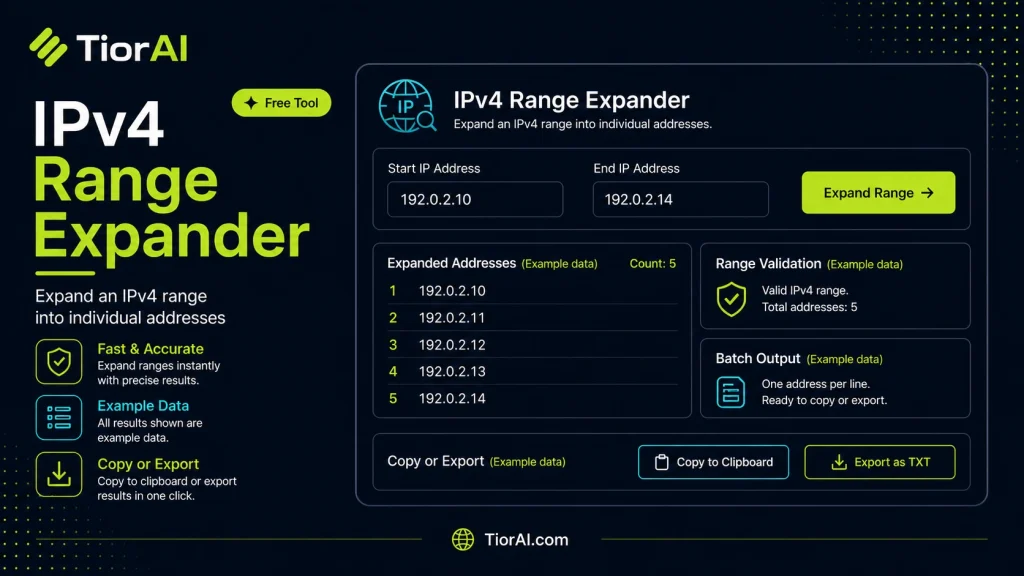 IPv4 Range Expander free online tool by TiorAI - interface preview